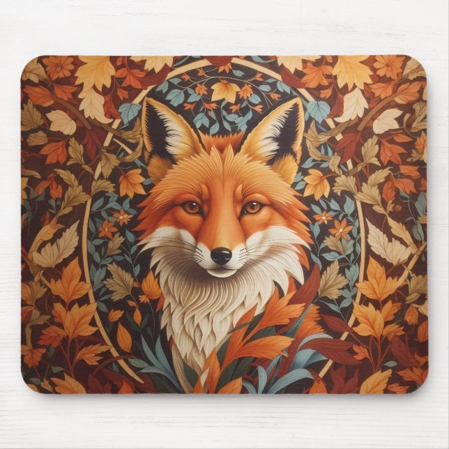 Alfombrilla De Ratón Caída estacional deja la cara de Fox roja (Frente)