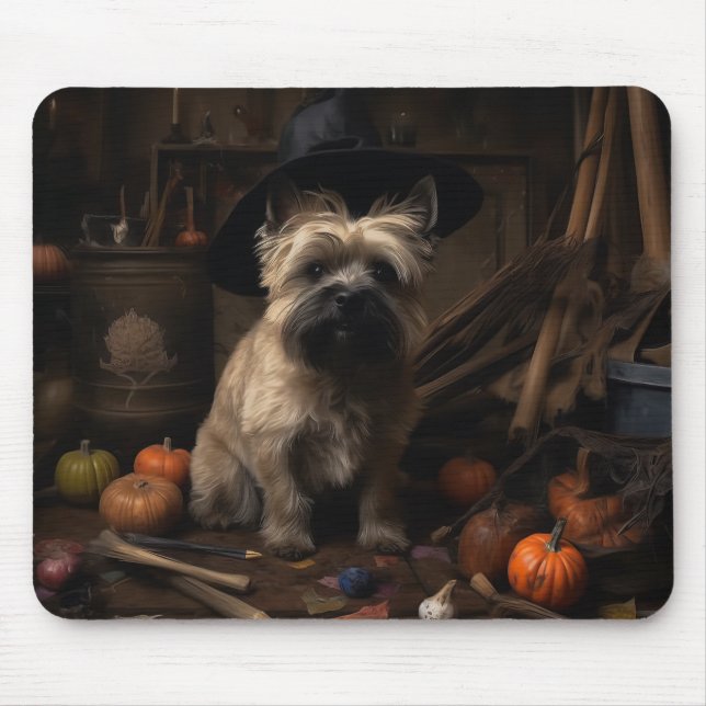 Alfombrilla De Ratón Cairn Terrier arroja calabazas de Halloween Scary (Frente)