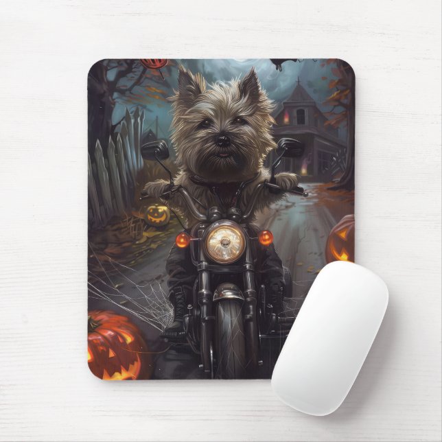 Alfombrilla De Ratón Cairn Terrier Motocicleta Halloween Da miedo (Con ratón)
