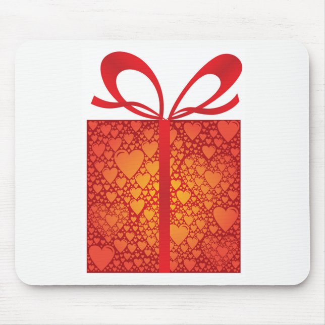 Alfombrilla De Ratón Cajón de regalo Corazones Red Happy Birthday (Frente)