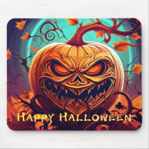 Alfombrilla De Ratón Calabaza con cara de miedo entre velas, Halloween