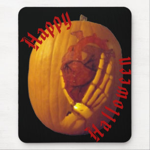 Alfombrilla De Ratón Calabaza, corazón en mano de esqueleto