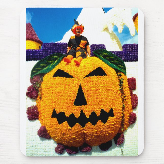 Alfombrilla De Ratón Calabaza de flores y bruja (Frente)