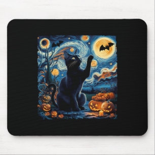 Alfombrilla De Ratón Calabaza de gato negro de la noche estrellada de H