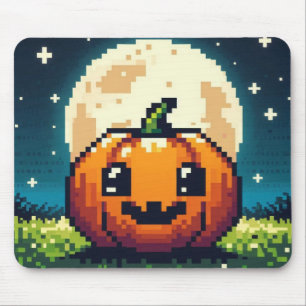 Alfombrilla De Ratón Calabaza de Halloween de 8 bits bajo la luna