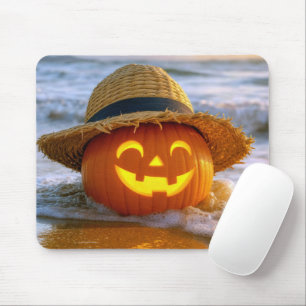 Alfombrilla De Ratón Calabaza de Halloween en la playa