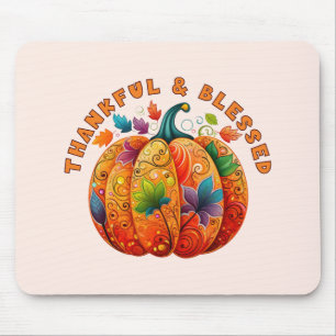 Alfombrilla De Ratón Calabaza de otoño bendita y agradecida