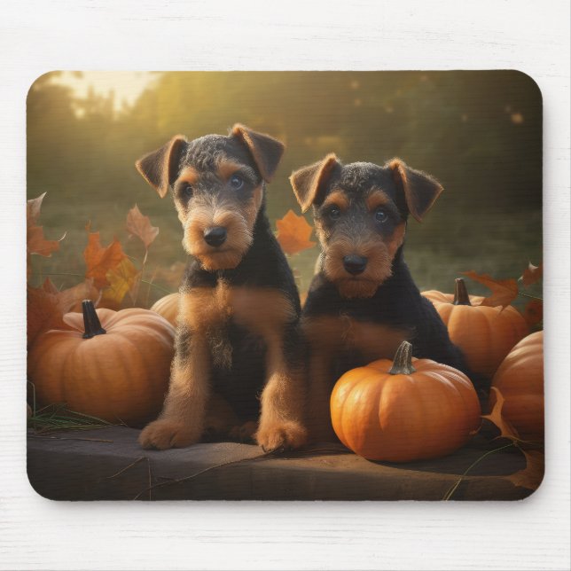 Alfombrilla De Ratón Calabaza deslumbrante Airedale Puppy Autumn (Frente)
