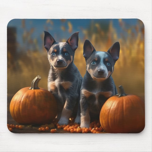 Alfombrilla De Ratón Calabaza deslumbrante azul heeler pipa otoño (Frente)