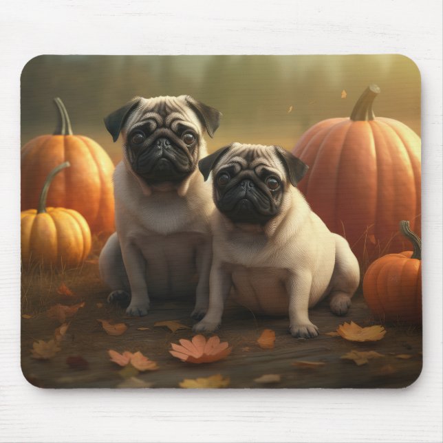 Alfombrilla De Ratón Calabaza deslumbrante de la pug pipa otoño (Frente)