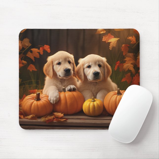 Alfombrilla De Ratón Calabaza deslumbrante de otoño de Golden Retriever (Con ratón)