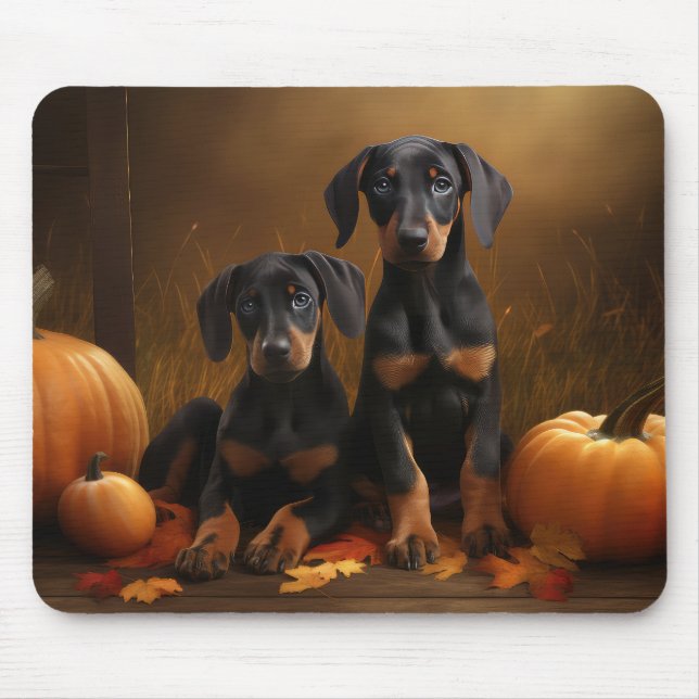 Alfombrilla De Ratón Calabaza deslumbrante Doberman Puppy Autumn (Frente)