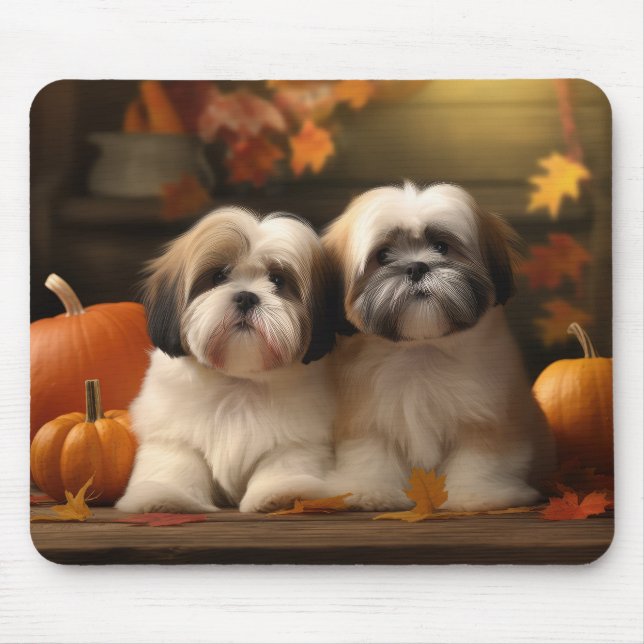 Alfombrilla De Ratón Calabaza deslumbrante Lhasa Apso Puppy Autumn (Frente)