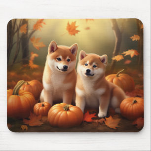 Alfombrilla De Ratón Calabaza deslumbrante Shiba Inu Puppy Otoño
