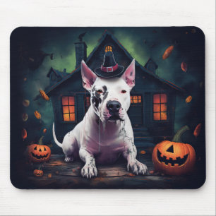 Alfombrilla De Ratón Calabazas Bull Terrier Halloween Espeluznante