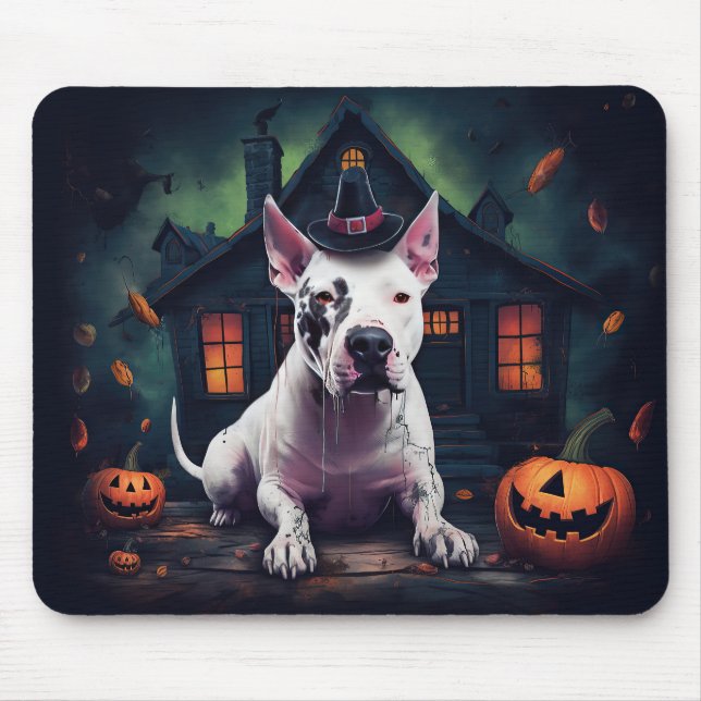 Alfombrilla De Ratón Calabazas de Bull Terrier Halloween dan miedo (Frente)