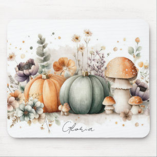 Alfombrilla De Ratón Calabazas de otoño y flores Patrón de caída