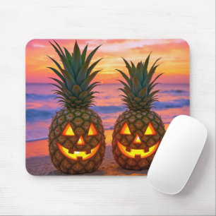 Alfombrilla De Ratón Calabazas de piña de Halloween en una playa