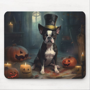 Alfombrilla De Ratón Calabazas Espantosas de Halloween Terrier de Bosto