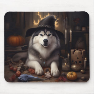 Alfombrilla De Ratón Calabazas Malamute de Alaska Halloween Espeluznant