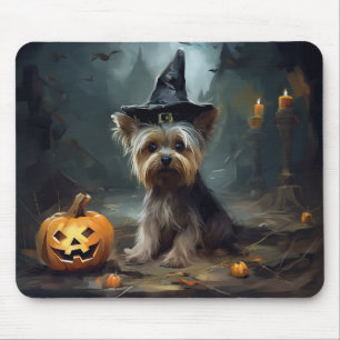 Alfombrilla De Ratón Calabazas Yorkshire Terrier Halloween Espeluznante