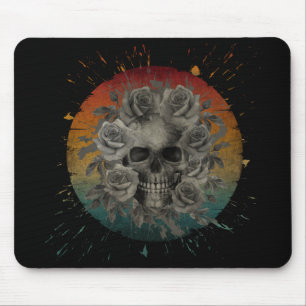 ALFOMBRILLA DE RATÓN CALAVERA ANTIGUA Y FLORES NEGRO Y BLANCO