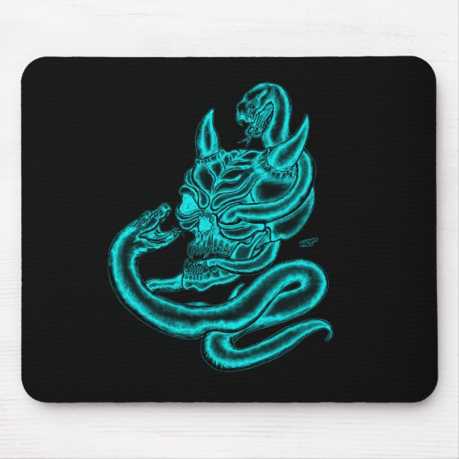 Alfombrilla De Ratón Calavera - Cabeza malvada con serpiente (Frente)