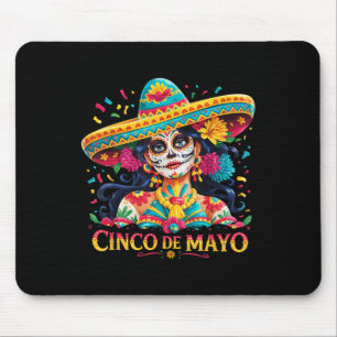 Alfombrilla De Ratón Calavera Cinco De Mayo Con Chicas De Sombrero