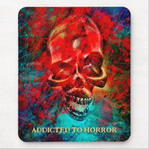 Alfombrilla De Ratón Calavera colorida. Adicto al terror