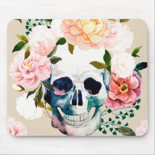 Alfombrilla De Ratón Calavera con flores, almohadilla de ratón Pastels