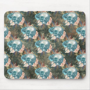 Alfombrilla De Ratón Calavera con rosas azul y rosa