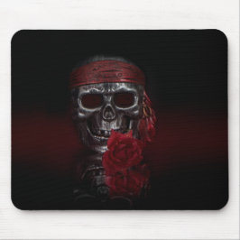 Alfombrilla De Ratón Calavera con seda de la rosa roja