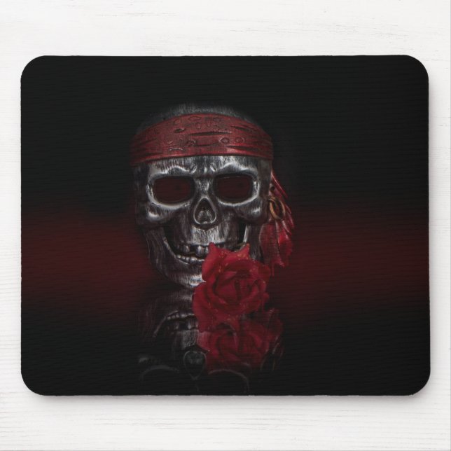 Alfombrilla De Ratón Calavera con seda de la rosa roja (Frente)