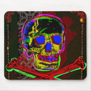 Alfombrilla De Ratón Calavera Cráneo Arte NFT pGeek Rojo Negro Azul