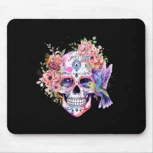 Alfombrilla De Ratón Calavera de azúcar Flor Retro con Colibrí