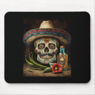 Alfombrilla De Ratón Calavera de azúcar mexicana Tequila Sombrero Cinco