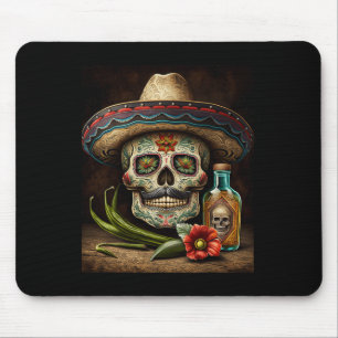 Alfombrilla De Ratón Calavera de azúcar mexicana Tequila Sombrero Cinco