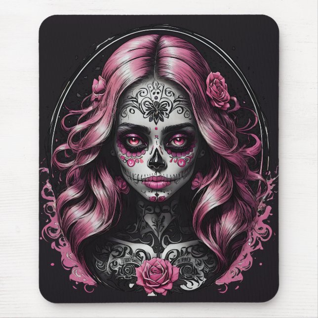 Alfombrilla De Ratón Calavera de azúcar rosa-no 2 Mousepad (Frente)
