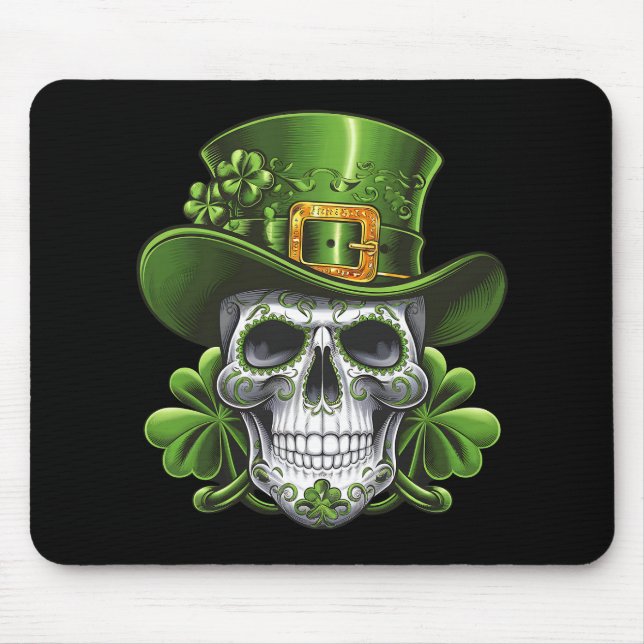 Alfombrilla De Ratón Calavera de azúcar St Patrick's Day Shamrock (Frente)