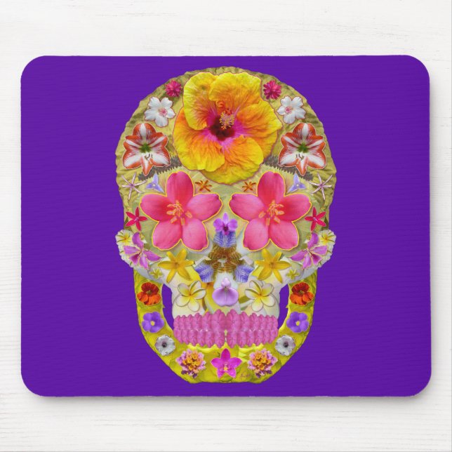 Alfombrilla De Ratón Calavera de flores 4 - Tropical (Frente)