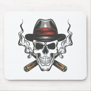 Alfombrilla De Ratón Calavera de gánster con sombrero fedora