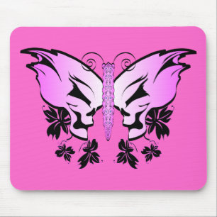 Alfombrilla De Ratón Calavera de mariposa rosa