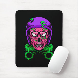 Alfombrilla De Ratón Calavera de motociclista zombie neon con pistones 
