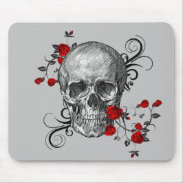 Alfombrilla De Ratón Calavera de rosas rojas