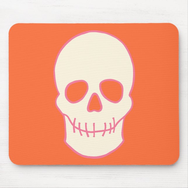 Alfombrilla De Ratón Calavera en rosa, Naranja y crema (Frente)