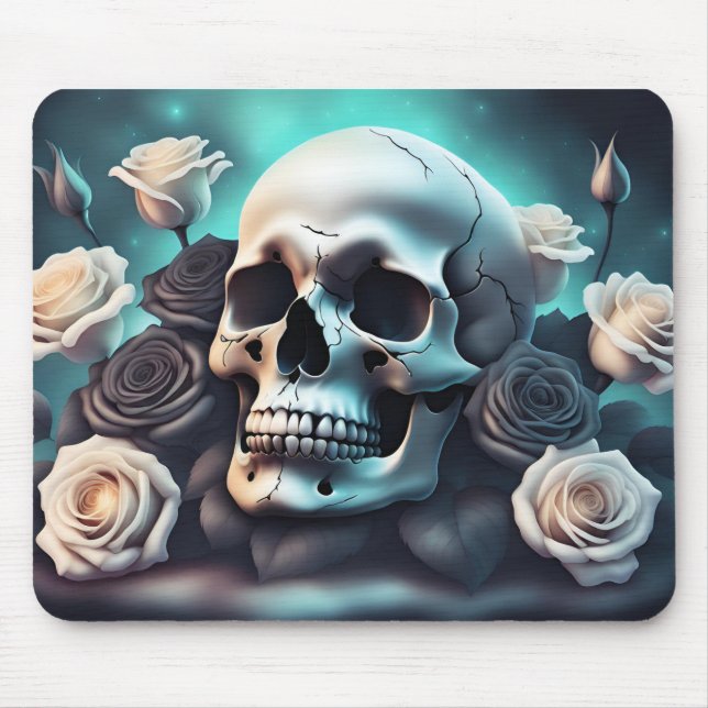 Alfombrilla De Ratón Calavera gótica y almohadilla para rosas (Frente)