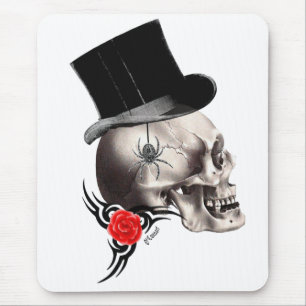 Alfombrilla De Ratón Calavera gótica y estilo tatuaje rosa