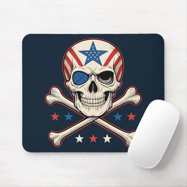 Alfombrilla De Ratón Calavera patriótica y bandera de los Estados Unido (Con ratón)