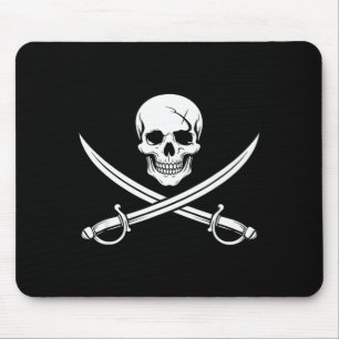 Alfombrilla De Ratón Calavera pirata y bandera jolly roger de espada cr