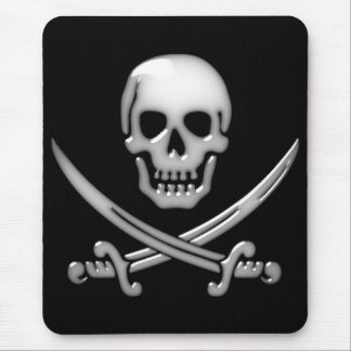 Alfombrilla De Ratón Calavera pirata y cruces de espadas vidriosas